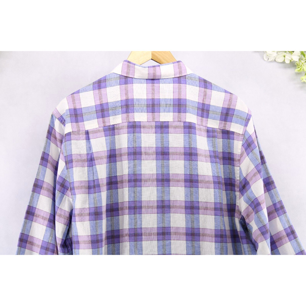 Tommy Bahama Shirt Sz L Plaid Linen Blend Long Sleeve Button Down Purple - Picture 5 of 7